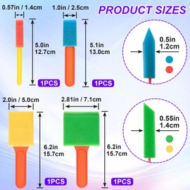 HINZIC 4pcs Foam Paint Brushes, 4 Sizes Sponge Painting Tools with Handle, Sponge Brush for Staining Varnishes DIY Large Area Crafts- 4 Colors