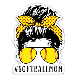 Softball Mom Sticker - 5" Laptop Sticker - Waterproof Vinyl for Car, Phone, Water Bottle - Messy Bun Momlife #Momlife Decal