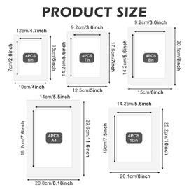 20 Pack White Picture Mounts, 5 Sizes Mats for Photos, Artwork, Paintings, Frame Display Boards with Crisp Borders for Professional and Home Galleries, Offices, Crafting