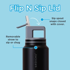 GROSCHE Alpine Flip n' Sip 40oz Insulated Water Bottle - Stainless Steel, Leakproof Flask with Straw - Perfect for Gym, Travel & Outdoor Use - Keeps Water Cold Upto 60 hrs - Graphite Black