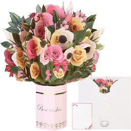 Sea Team Pop Up Card - 3D Bouquet Greeting Card for Birthdays, Anniversaries, Teachers, Thank You - Includes Blank Envelope (Rose)