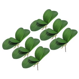 PATIKIL Faux Orchid Leaves 4.3 Inch, 6 Pack Small Artificial Phalaenopsis Foliage Real Latex Touch Green Plant 4 Leaves with Stems for Home Flowers Pot Decor, Green