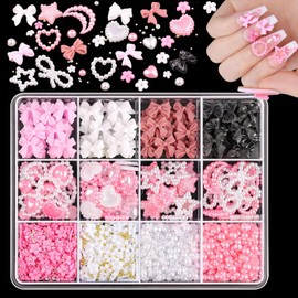 Nail Charms, 3D Fiocco Nail Charms, set di decorazioni per unghie 3D, fiocco per unghie, ciondoli con perline, decorazioni per nail art, artigianato e