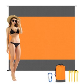 AYBUY Outdoor Travel Blanket,200 * 210 cm Sandproof Beach Mat Waterproof Packable Compact Lightweight,Pocket Beach Blanket for Beach Camping, Travel, Outdoor Hiking,Stakes Included,Orange