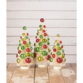 Bethany Lowe Retro Christmas Polka Dot Bottle Brush Trees, Set of 3