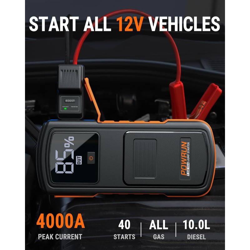 Powrun P-ONE MAX Jump Starter, 4000A Portable Jump Box, Car