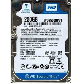 WESTERN DIGITAL WD2500BPVT Western Digital Scorpio Blue WD2500BPVT 250GB 5400RPM SATA2/SATA