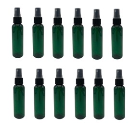Natural Farms - Botellas de plástico Cosmo verde de 2 onzas, paquete de 12 botellas vacías rellenables, sin BPA, aceites esenciales, aromaterapia, pulverizadores de niebla fina con tapas antipolvo, fabricadas en los Estados Unidos