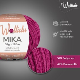 Wollidu Mika Knitting and Crochet Yarn, 51% Polyacrylic, 49% Cotton, 10 x 50 g/165 m, Oeko-Tex, Light Fuchsia