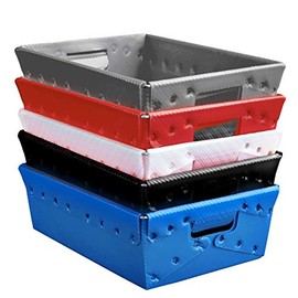 Multi Color Plastic Storage Totes and Stackable Storage Bins - Industrial Strength Containers for Organizing at the Office and Home - Holds Up To 80 Lbs - 18" x 13" x 6" - Pack of 5