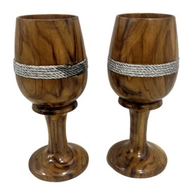 collectiblesBuy Accessories Rustic Drinkware Goblet Cup Handmade Eco-friendly Wine Glass Set of 2 Handmade Wooden Wine Goblet Drinking Water Cup Grey Rope Design Strap Kitchen