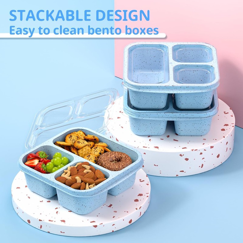 MCHERRY 3Pack Snack Boxes with Compartments, Stackable Bento Boxes for