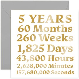 Old English Co. 5th Anniversary Wood Card - Stylish Gold Foil Fifth Birthday Card for Him or Her | Card for Husband, Wife, Girlfriend, Boyfriend, Happy Couple | Blank Inside & Envelope Included