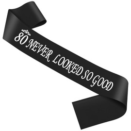 80 Year Old Birthday Gifts for Men Women Party Decoration Black Satin Sash 80th Grandpa Grandma Birthday Decoration Sash Gifts Happy 80th Supplies Favors for Her Him Mother Friend Sister