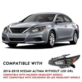 TUSDAR [Halogen Model w/o LED DRL Headlight Assembly Replacement for 2016 2017 2018 Nissan Altima Black OEM Headlamp Passenger and Driver Side