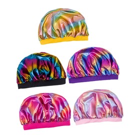 WOONEKY Elastic Bonnet Queen Sleeping Cap Set 5pcs Set Comfortable Polyester Shower Cap for Chemotherapy Hair Protection