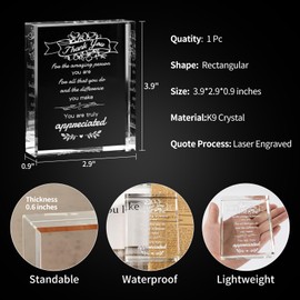 GBZRJ Thank You Appreciation Gifts for Women/Men, Teacher Employee Appreciation Gifts, Gratitude Gift for Coworker, K9 Crystal Plaque Thank You Signs Office