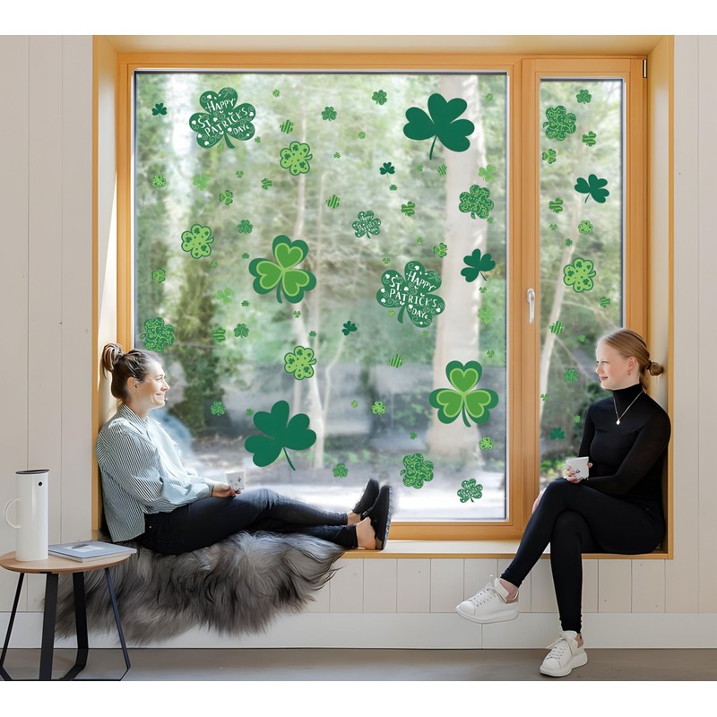 109 PCS St Patricks Day Window Clings, Shamrock Window Stickers