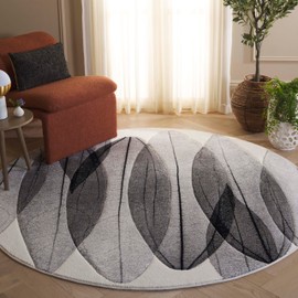 SAFAVIEH Hollywood Collection Area Rug - 6'7" Round, Ivory & Grey, Modern Design, Non-Shedding & Easy Care, Ideal for High Traffic Areas in The Living Room, Dining, Bedroom (HLW703D)