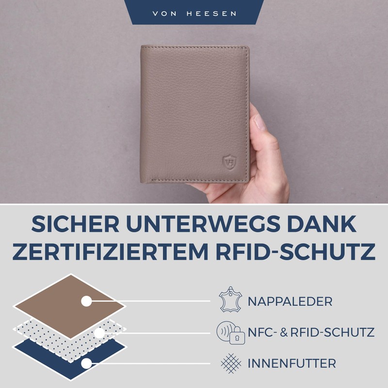 VON HEESEN® Men's Leather Wallet with Coin Compartment and RFID