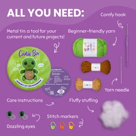 Cookie Box Original Crochet Kit for Beginners – Gift Set to Make Turtle Hugo Amigurumi Plushie – Easy DIY Crochet & Knitting Starter Kit with Video and PDF Tutorials