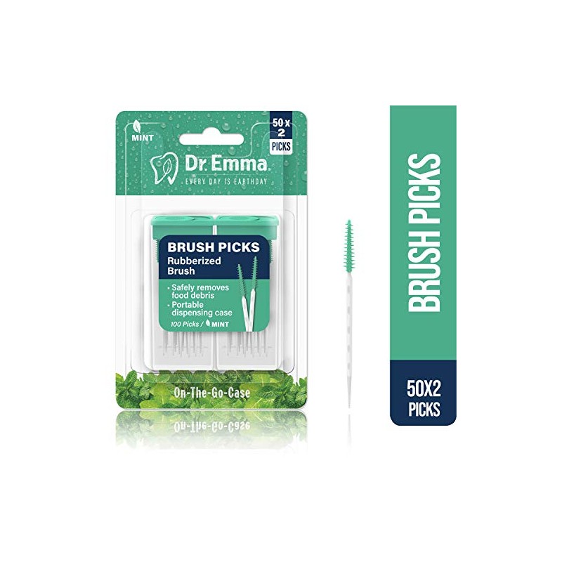 Dr. Emma Brush Picks Rubberized Brush Mint Brush Picks, 2