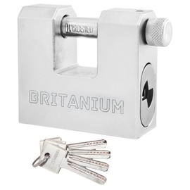 Britanium® BRX74 Heavy Duty Container Lock  with 5 Keys – 12 mm Cut Resistant Shackle, Weatherproof Nickel Plated Body | High Security Padlock for Container, Garage, Shed, Gates