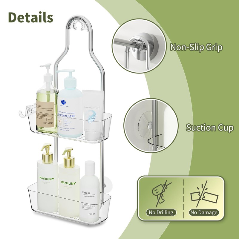 APLOP 2-Tier Shower Caddy Hanging,Rustproof Stainless Steel,Bathroom Storage Organiser,No Drill