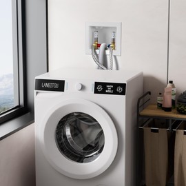 SECKWHALE Press Washing Machine Outlet Box with Stainless Steel Water Hammer Arrestor, with Center Drain, 1/2 Inch Press x 3/4 Inch MHT, Washer Faucet Recessed Box, Laundry Washer Valve Outlet Box