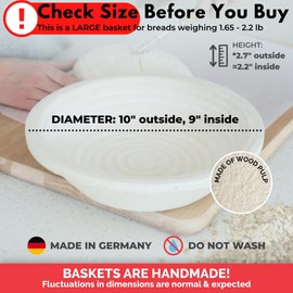 Bulka Large Round 9" 1kg Groove Banneton Bread Proofing Basket Pressed Wood Pulp, Sourdough Proofing Basket - Non-Stick Bread Proofing Bowl Sourdough Bread Baking Supplies, Made in Germany.