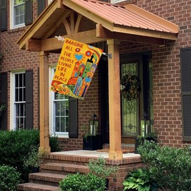 IMAGINE ALL THE PEOPLE LIVING LIFE IN PEACE Garden Flag 28 X 40 Inch Double Sided Spring Summer Yard Outdoor Farmhouse Lawn Decoration Flag Art with Flowers Yard Flag Urban Farm Décor