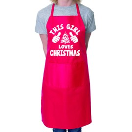 This Girl Loves Christmas Santa Xmas BBQ Cooking Novelty Apron Red