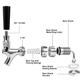 WELLBOM Draft Beer Faucet Beer Tower Shank Faucet Kit Kegerator Parts, Self-Closing Beer Tap I.D.3/16” Beer Line Tubing Wrench Cleaning Brush Tap Cover Beer Shank Beer Tower Dispenser Replacement Set