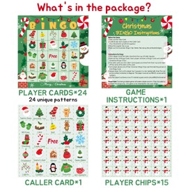 WATINC 41pcs Christmas Bingo Game, Christmas Party Games with 24 Players, Christmas Bingo Cards for Kids School Classroom Party Supplies Activity, Christmas Eve Surprise, Party Favor for Family