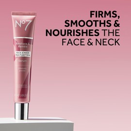 No7 Restore & Renew Multi-Action Face & Neck Serum - Anti Aging Serum for Deep Wrinkle Repair - Collagen Infused Skincare with a Hydrating Blend of Hibiscus Peptides & Hyaluronic Acid (2.5 Fl Oz)