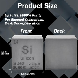 PFCKE Silicon Cube Metal Density Cubes Pure Metal High Density Element Cube for Element Collections Lab Experiment Periodic Table Collection DIY Teacher Science Creative Gift（Silicon，1 Inch）