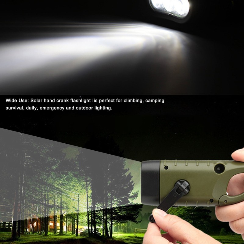 Solar Hand Crank Flashlight Emergency LED Portable Torch for Climbing