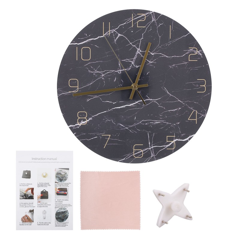 Wall Clock Nordic Decorative Marble Printing Mute Round Hanging Clock