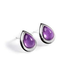 HENRYKA Amethyst Teardrop Stud Earrings in 925 Sterling Silver | Purple Natural Gemstone February Birthstone Fashion Accessory & Jewellery Gift for Her & Women