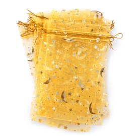 Tabanzhe 30pcs Sheer Organza Gift Bag with Drawstring, Mini Lavender Bag Suitable for Wedding, Festivals, Christmas, Jewellery Bags, Tulle Drawstring Bag, 10x15 Cm Gold