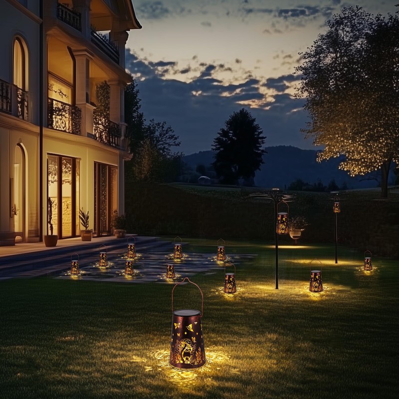 OUZHOU Butterfly Solar Lantern, Hanging Solar Lights Outdoor Garden, Metal