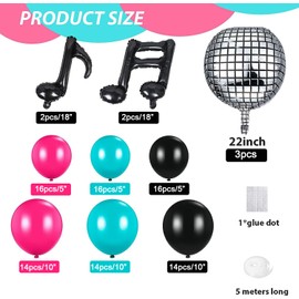 Disco Music Theme Balloons, Helium Balloons Rose Red Black Blue Birthday Balloons 80s 90s Disco Party Balloons for Karaoke Theme Band Music Party DJ Short Video Decoration