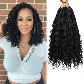 8 Packs Goddess Box Braids Crochet Hair for Black Women-14 Inch Boho Crochet Braids Hair Synthetic Braiding Hair Extensions (1B)