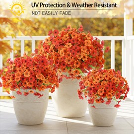 MACTING Artificial Fall Mums for Outdoors 12 Bundles Faux Outdoor Plants UV Resistant Fake Silk Flowers No Fade for Planters Front Door Porch Patio Indoor Outside Autumn Thanksgiving Decor(Orange Mix)