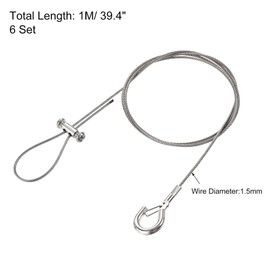 sourcing map Picture Hanging Wire Kit, 6Set 1M Adjustable Hanger Wire Hook for Home Art Gallery Picture Kit, Load 66 Lbs, with Horizontal Fixing Screws