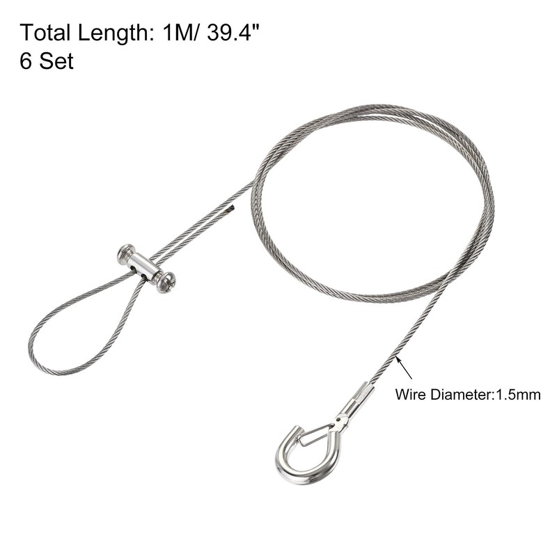 sourcing map Picture Hanging Wire Kit, 6Set 1M Adjustable Hanger