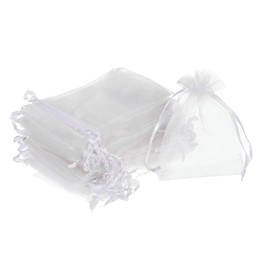 sourcing map 100pcs Organza Bags 8x11cm Drawstring Favor Pouches Sheer Mesh Bag for Gift Jewelry Wedding Party Christmas Candy White