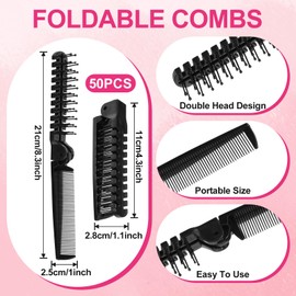 50 Pcs Travel Folding Comb in Bulk, Individually Wrapped Foldable Hair Brush Travel Pocket Mini Hair Comb & Makeup Comb for Women Men Girls Homeless Hotel Shelter Nursing Home Charity Church