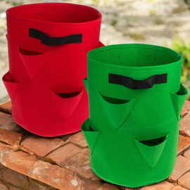 MIJOMA Set of 3 Strawberry Plant Bags with 8 Plant Bags - 35 x 42 cm, Breathable Felt, Reusable, 3 Colors (Red, Green, Black)