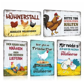 ESFIVHO Set of 5 Chickens Tin Sign with Funny Saying - Vintage Chicken Coop Chicken Eggs Metal Sign - Shabby Chic Sign Chicken Decoration Gift as Chicken Coop Accessories 20 x 30 cm